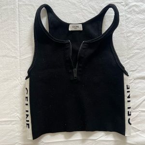 CELINE cotton crop tank top with zipper